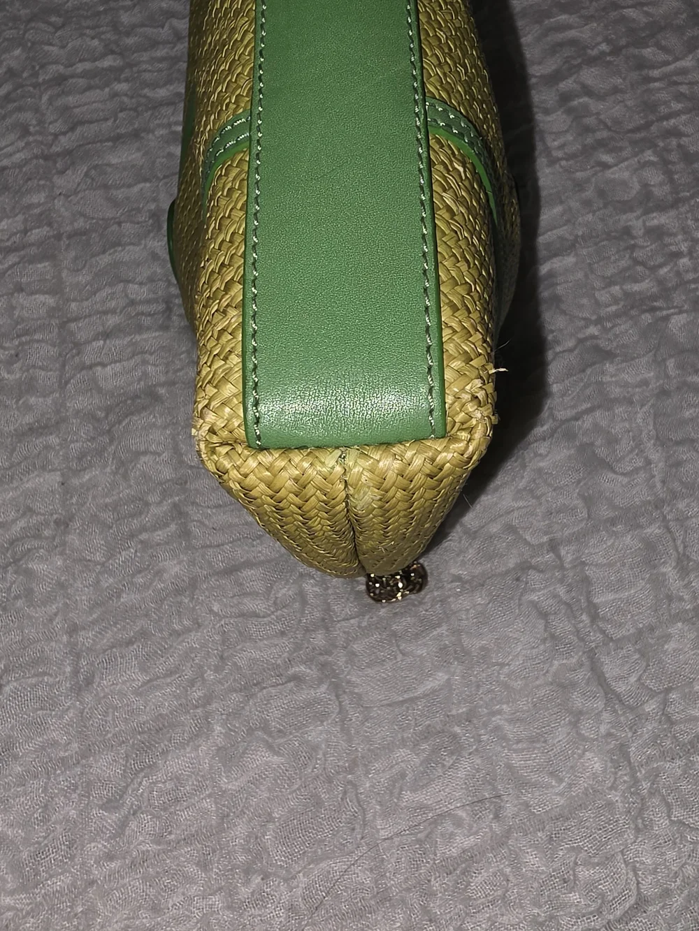Kate Spade New York Woven Straw Shoulder Bag with Green Leather Trim